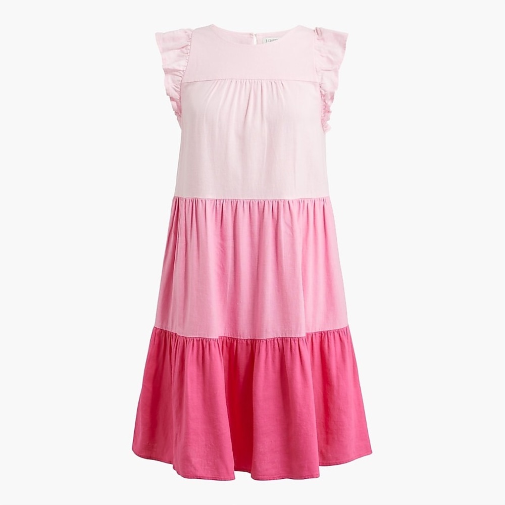 J. Crew Factory Petite Linen Blend Ruffle Sleeve Tiered Mini Dress